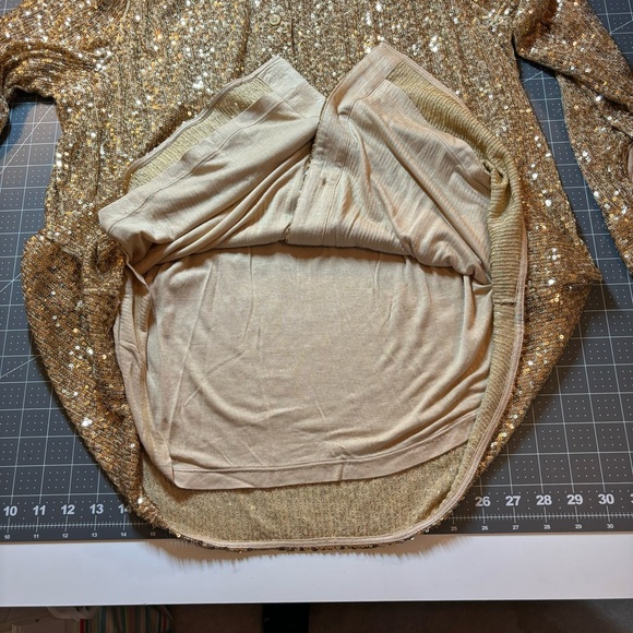 Soft Surroundings gold sequin long sleeve button up blouse top - Picture 7 of 8
